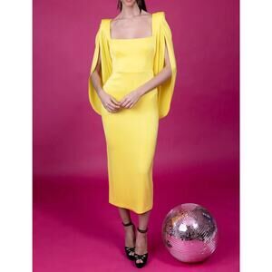 Alex Perry satin crepe  portrait cape dress yellow size AU4/US0